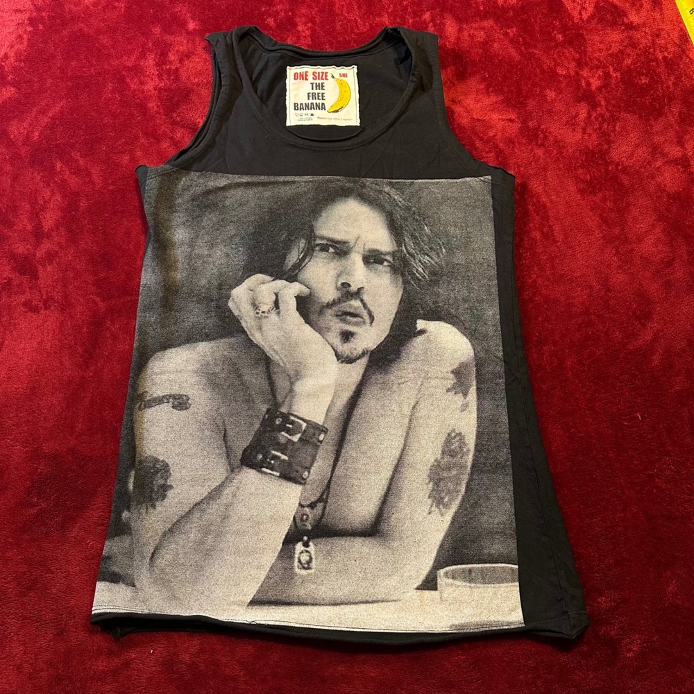 The Free Banana Johnny Depp Graphic Tank Top Black One Size Cotton Turkey